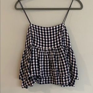 Navy blue and white gingham tiered tank